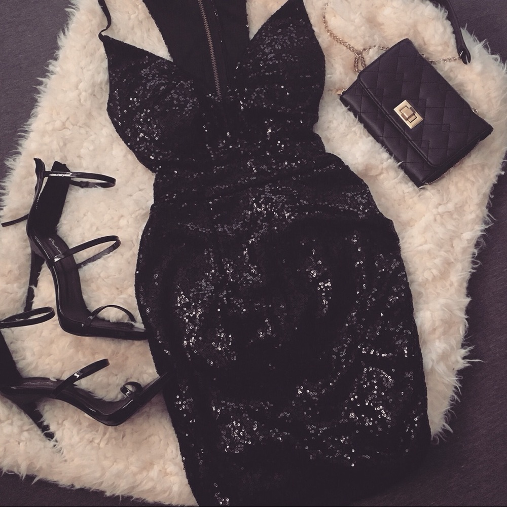 Black sequin bodycon dress